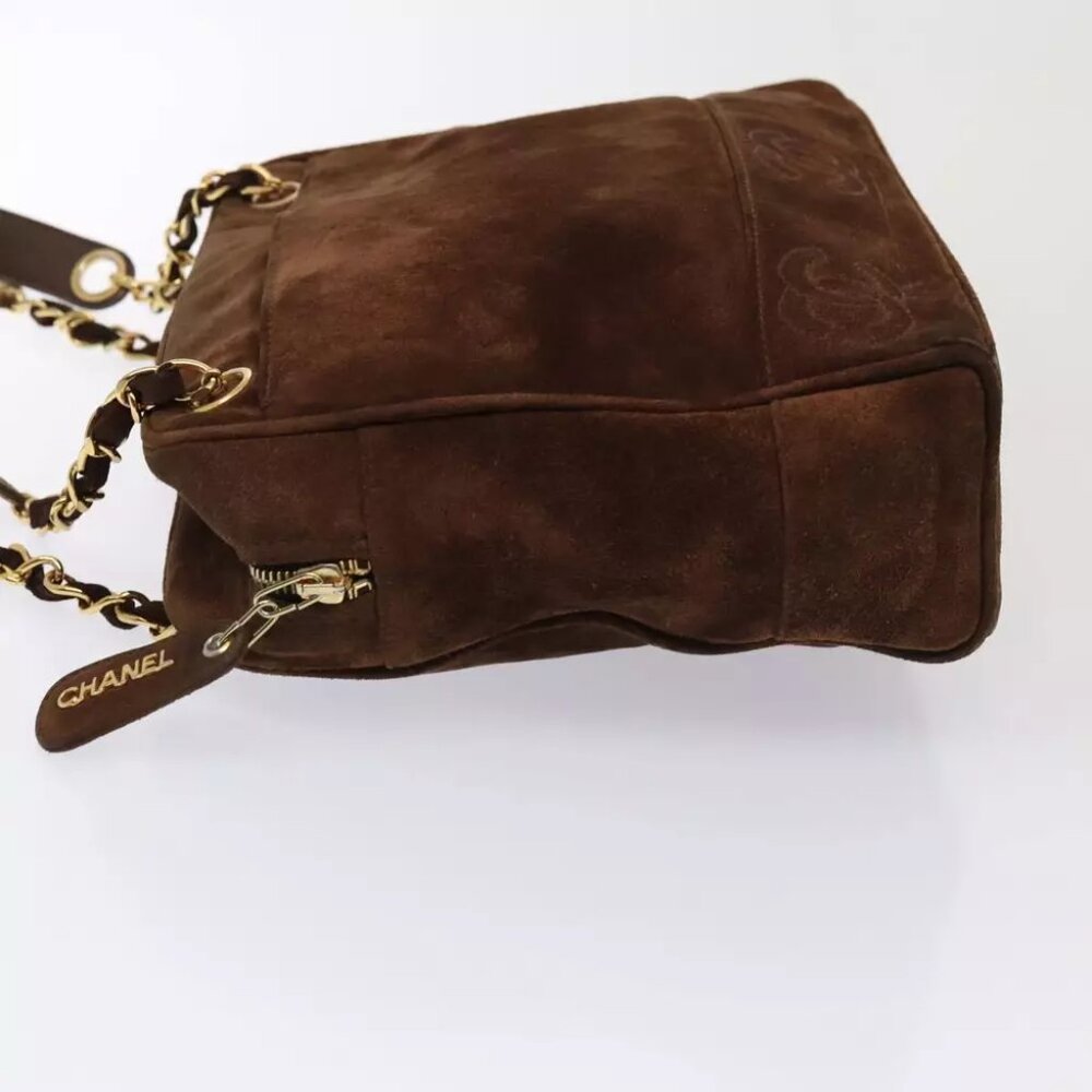 CHANEL Tote Bag Suede Brown Gold CC Auth ep5443 - Picture 7 of 16